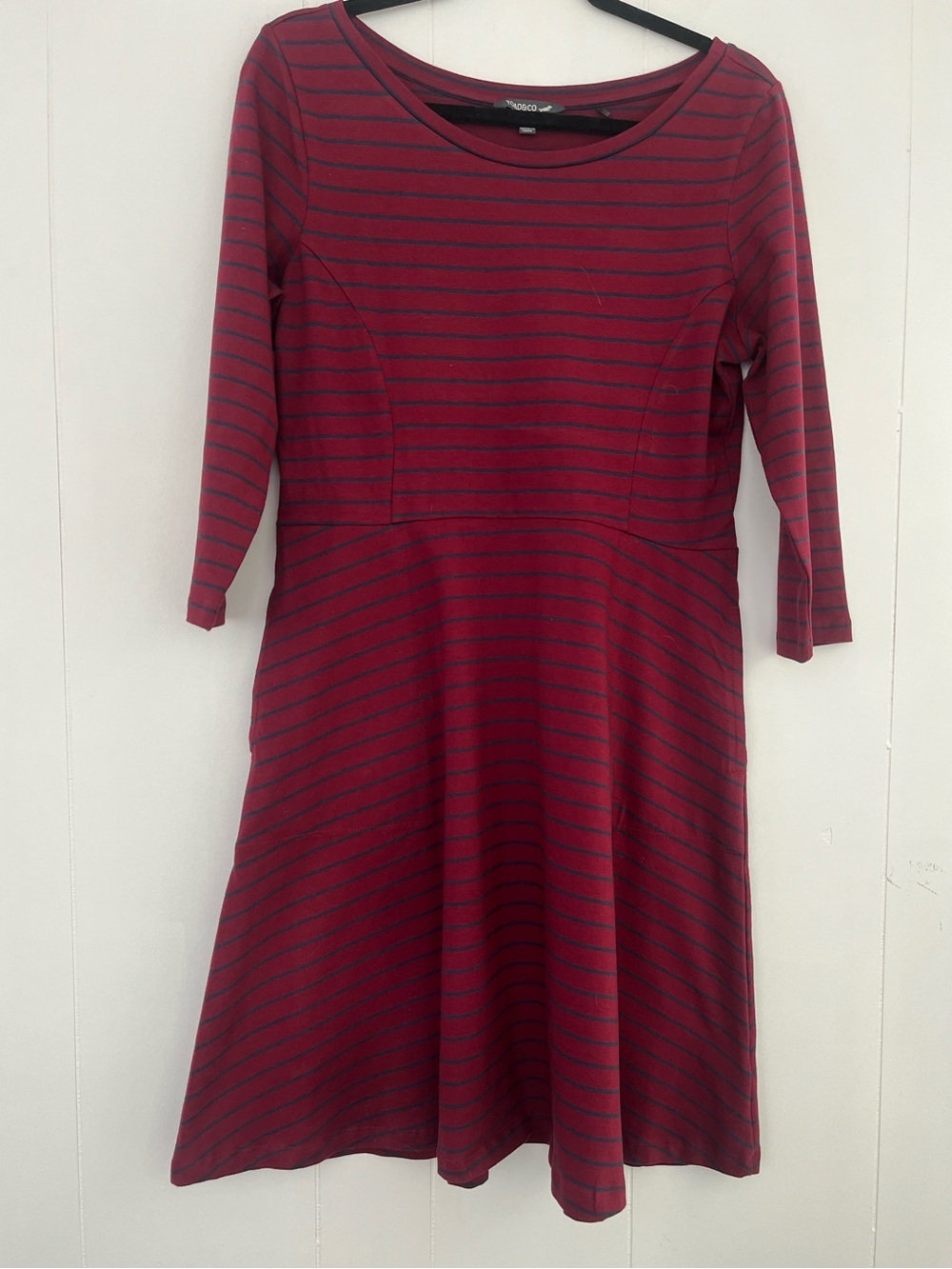 Toad & Co Size Medium Burgundy Red Stripes Organic Cotton Tencel Dress Medium